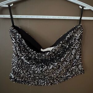 Black Sequin Women's Crop Top